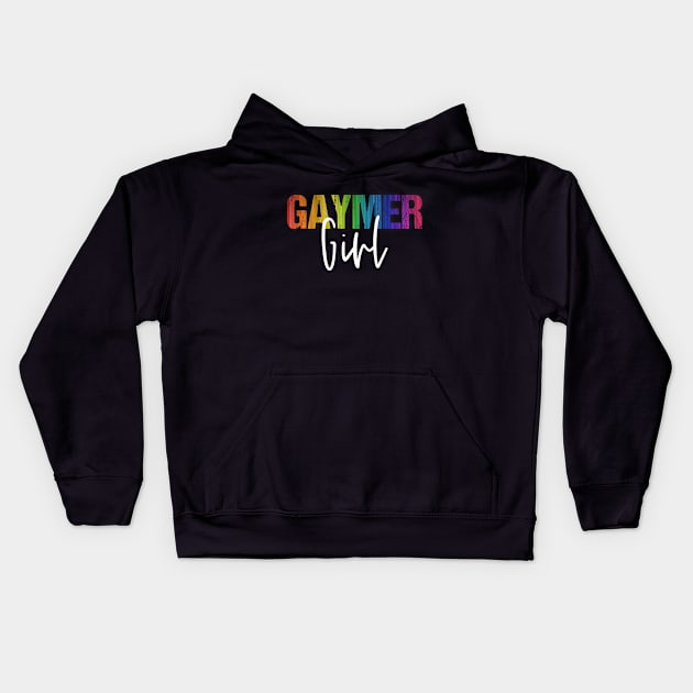 Rainbow Lesbian Pride Gaymer Girl Gay Gamer Girl Kids Hoodie by AmbersDesignsCo